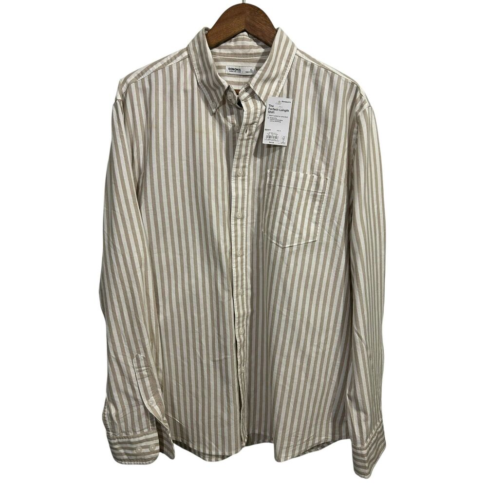 Sonoma Tan Stripe Button Up Long Sleeve Pocket  Shirt Size XL